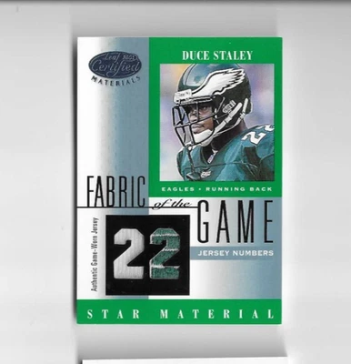 2001 Leaf Certified Materials Fabric of the Game Jersey Numbers /22 Duce Staley - Image 1 of 2