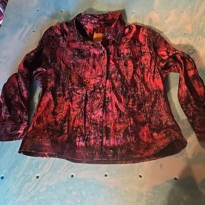  Ruby Rd Women's Size 8 Jacket Black Red Shiny Button Closure Silky.       P - Image 1 of 4