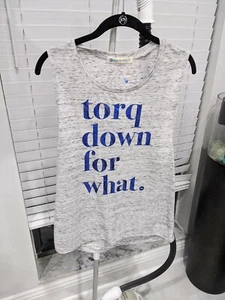 FlyWheel Heather Gray Blue Torq Down for What Tank Top Spin Sz L NWOT - Picture 1 of 6