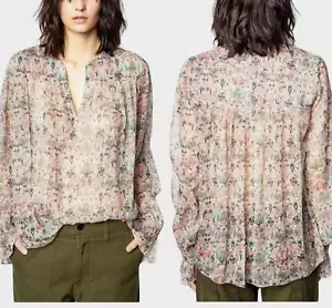 Zadig & Voltaire Taya Mousseline Floral Beaded Top Size Medium Sheer Chiffon - Picture 1 of 11