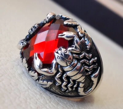 Escorpiones Granate Piedras Preciosas Para Hombres Plata Sólida 925 Hechas a Mano Joyería Turca MR#361 Foto 1 de 3