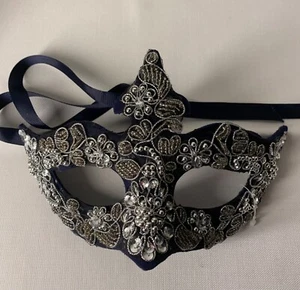 Augenmaske Venezia Maske Silber/Blau Karneval Maskenball Kostüm, NEU - Bild 1 von 4