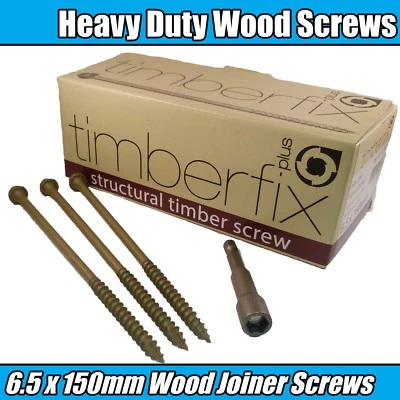 6.5mm x 150mm 6" TIMBER LOCK TIMBERFIX STRUCTUAL GARDEN DECKING WOOD HEX SCREWS