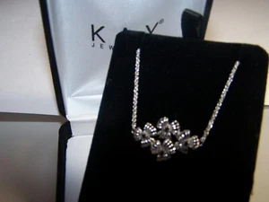 NEW KAY JEWELERS 1/8TCW BLACK & WHITE DIAMOND FLORAL CLUSTER STERLING PENDANT AN - Picture 1 of 9