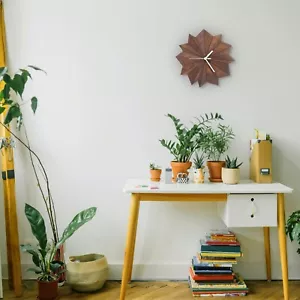 Handmade wall clock made of walnut veneered plywood by ardeola - Origami walnut - Picture 1 of 7