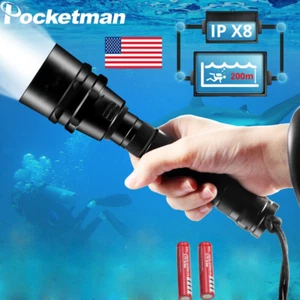200000LM LED Diving Flashlight Torch 200M Underwater Scuba Lantern Light US - Picture 1 of 11