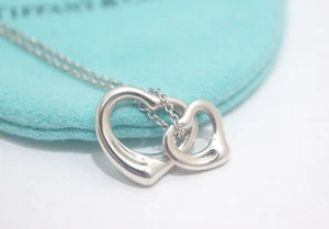 Tiffany & Co. Sterling Silver Double Open Heart Necklace 16" - Picture 1 of 7