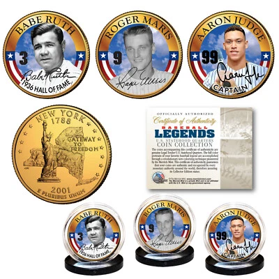 RUTH , MARIS , JUDGE Yankee HR Greats NY State Quarters 24K Gold Clad 3-Coin Set - Image 1 of 3