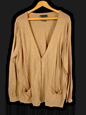 Cárdigan Suéter Lane Bryant 26/28 4X Marrón Tostado 1/2 Cremallera Algodón Preppy Costero Foto 1 de 4