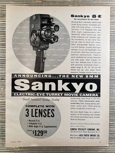 Sankyo 8-E 8mm Movie Camera Film Electric Eye Turret 1960 Vintage Print Ad - Picture 1 of 1