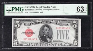 FR. 1527 1928-B $5 LEGAL TENDER UNITED STATES NOTE PMG CHOICE UNCRICULATED-63EPQ - Picture 1 of 2