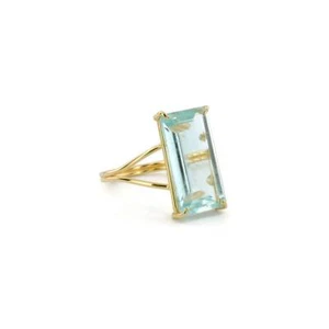 5,30 Ct Aquamarin Verlobungsring Mit Krappenfassung 14k Massives Gelbgold - Bild 1 von 4