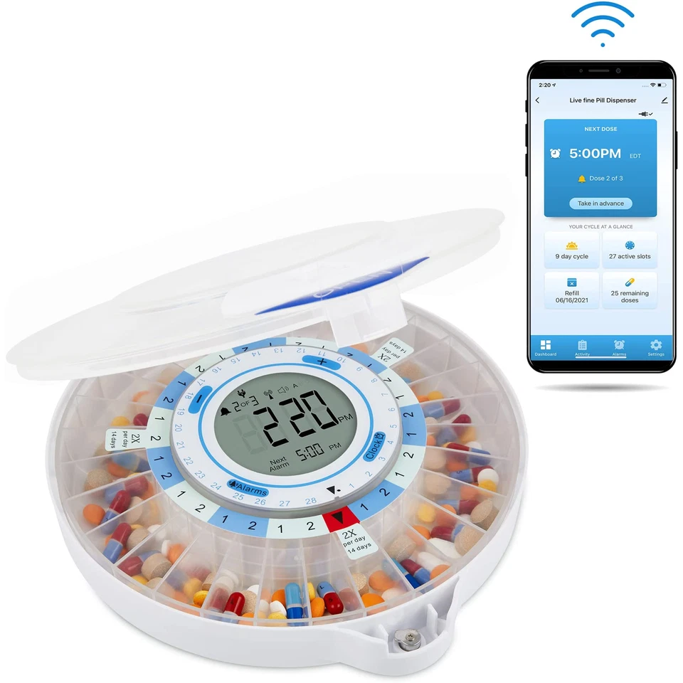 LiveFine Smart WiFi Automatic Pill Dispenser | 28-Day Medication Organizer Up...