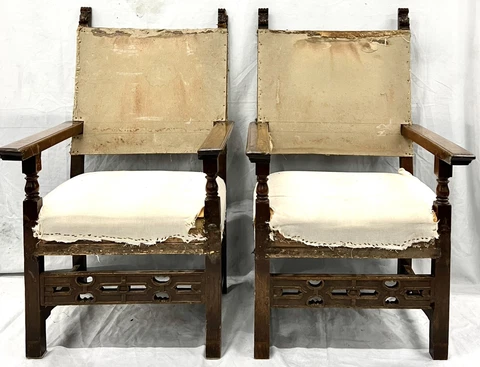 PAIR of Substantial 18th Century Spanish Walnut Armchairs Cover