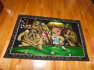 Dogs Playing Pool Turkish Tapestry Vintage - Picture 1 of 10