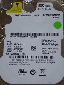 WD5000BMVW-11AMCS2 DCM: SH0T2AN 10 DEC 2012 Western Digital WD 500GB - Bild 1 von 1