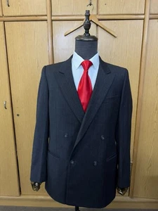 Vintage Double Breasted bespoke Classic pure Wool Men suit jacket blazer 38R 40R - Picture 1 of 17
