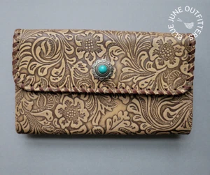 HAND TOOLED LEATHER WALLET | DEEP OLIVE MYRA BAG WALLET - Picture 1 of 5