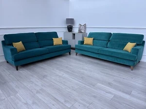 Furniture Village Lounge Co Romilly 4+4 Seater Sofas Teal Velvet Fabric - Picture 1 of 18