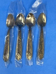 Vintage Brass Flatware Dragon Viking Ship Design Set of 4 Caviar Spoons 4.25" - Picture 1 of 5