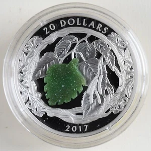 2017 Canada $20 Brilliant Birch leaves with Drusy Stone 99.99% Fine Silver Coin - Picture 1 of 15