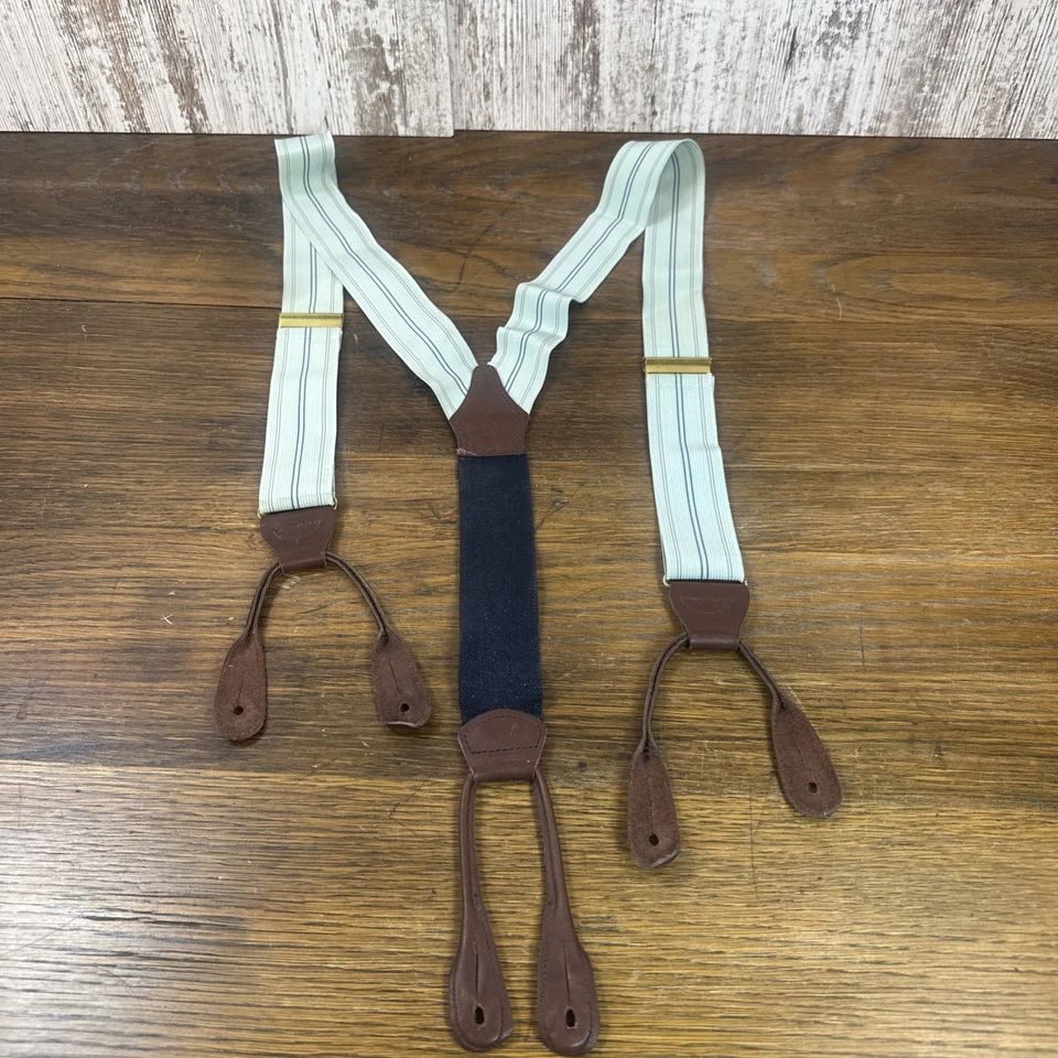 Polo By RALPH LAUREN Светло-голубые С Тонкими Полосками Кожаная Отделка Подвески Редкие - Изображение 1 из 4