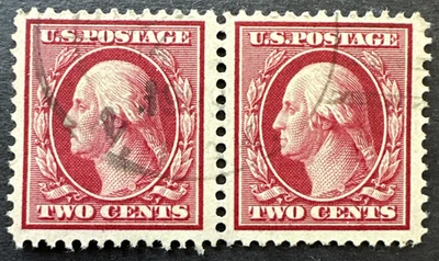 US 1908 Sc# 332 Used Pair Perf 12 Double Line Wmk. 191 3mm Spacing - Image 1 of 2