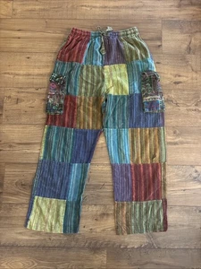 Earthbound Trading Patchwork Pants Multicolor Bohemian Hippie Chic Women’s Large - Picture 1 of 10