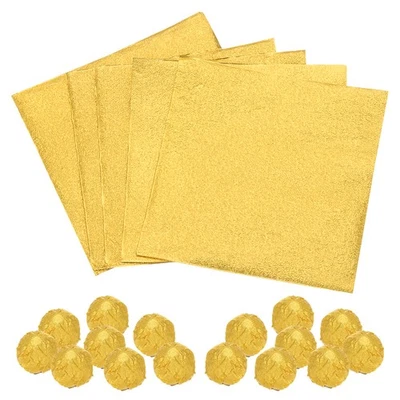 Papel de aluminio metálico dorado 100 un., papel de envolver textura naranja de 3x3" Foto 1 de 4