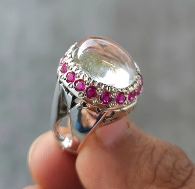 Anillo de cuarzo blanco, anillo Dure Najaf para hombre, anillo de plata de ley 925, anillo chiíta Foto 1 de 4