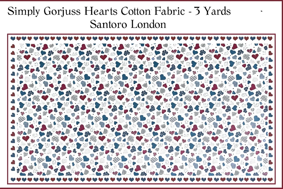 Tela de algodón Simply Gorjuss Hearts - 3 yardas Santoro London ❤️ Coser enamorado 💘 Foto 1 de 4
