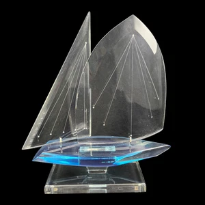 Escultura de velero modelo acrílico azul vintage J. Penri Lucite firmada por artista 1996 - Imagen 1 de 2