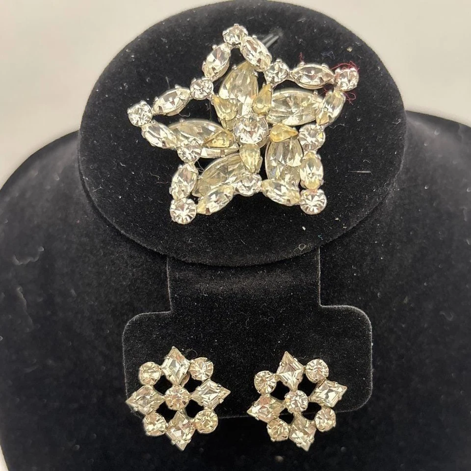 Conjunto de pendientes broche diamantes de imitación marqués Starburst floral joyería de boda de colección Foto 1 de 4