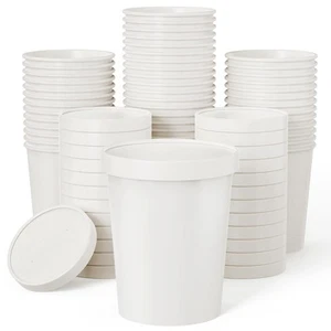 25pack 32oz Paper Soup Containers with Lids, Disposable Food Cups, White Ice ... - Picture 1 of 8