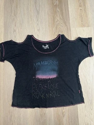 Camiseta Y2K Mambo Negra “Peace Love Rock n Roll” con Recortes en el Hombro - Talla M Foto 1 de 4