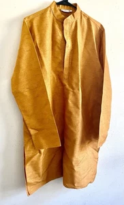 Dennis Morton hellorange Langarm Kurta Shirt Gr. KL/S 38 CM Made In India - Bild 1 von 4