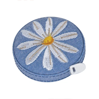 HobbyGift Tape Measure - Embroidered - Denim Daisies - Haberdashery Gifts Blue - Image 1 of 2