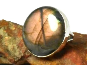Anillo grande redondo de labradorita plata esterlina 925 - Imagen 1 de 6