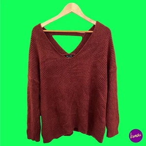 NEW LOOK Women's Sweater Jumper, High Low, Braided Back Accent, Burgundy, UK L - Picture 1 of 6