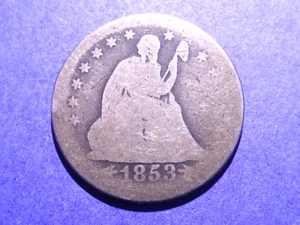 1853 Arrows & Rays Liberty Seated Quarter AG - Imagen 1 de 2