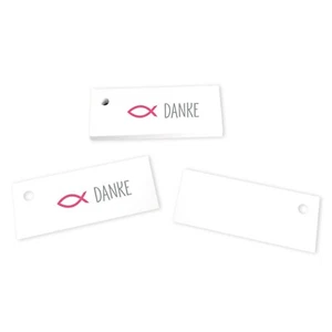 20 Kärtchen Danke Fisch Pink Taufe Kommunion Konfirmation Gastgeschenke Mandeln - Bild 1 von 1