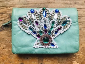 TSUMORI CHISATO Carry Beaded Peacock Leather Purse / Wallet Ladies Small Size - Picture 1 of 10