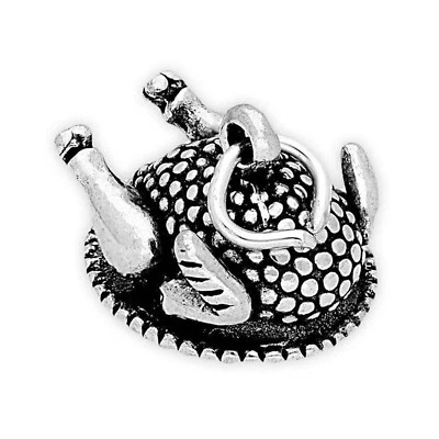 Vestido Acción de Gracias Pavo Asado 3D Plata de Ley 925 Dije HECHO EN EE. UU. Foto 1 de 4