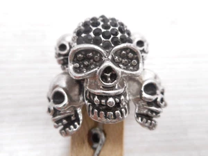 Anello Uomo Biker Gotico Fantasma Teschio Biker Anello Nero Strass Elastico Regolazione - Foto 1 di 10