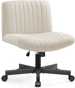 Cross Legged Desk Chair-Wide Seat Fabric Armless Chair Cloth Surface with Wheels - Picture 1 of 12