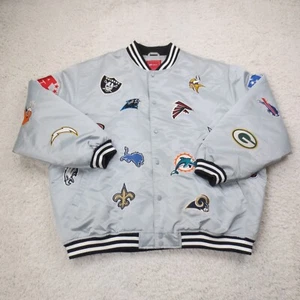 NFL Jacket Mens 3XL XXXL Gray Reebok All Over Team Logo Puffer Y2K Football - Picture 1 of 12