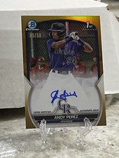 Andy Perez 2023 Bowman Chrome 1st Gold Refractor Auto 13/50 Rockies #CPA-APZ