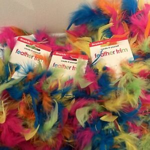 3 Simplicity Fiesta Colorful Feather 6' Trim for Crafting, Dance, Etc - NEW