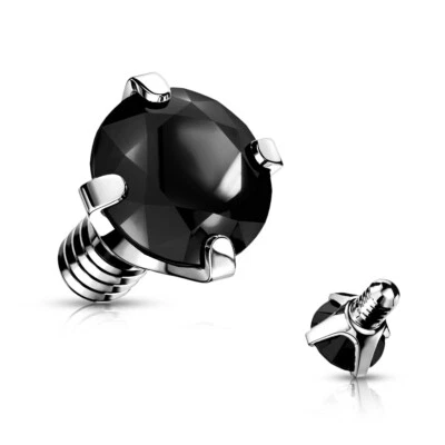 1 Pc 14G Surgical Steel Internal Threaded CZ Prong Set Top Dermal Anchor Top  - Image 1 of 4