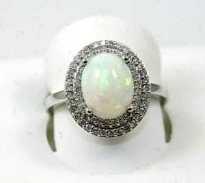 Natural Oval Fire Opal & Diamond Halo Solitaire Ring 14k White Gold 2.24Ct - Picture 1 of 7